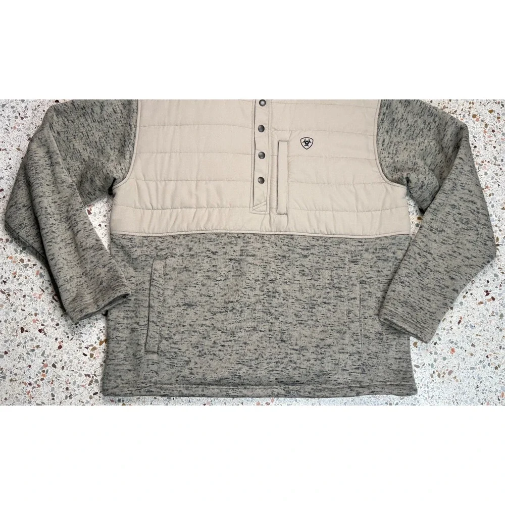 Ariat Men 1/2 Button Caldwell Reinforced Snap Button Long Sleeve Sweater Size XL